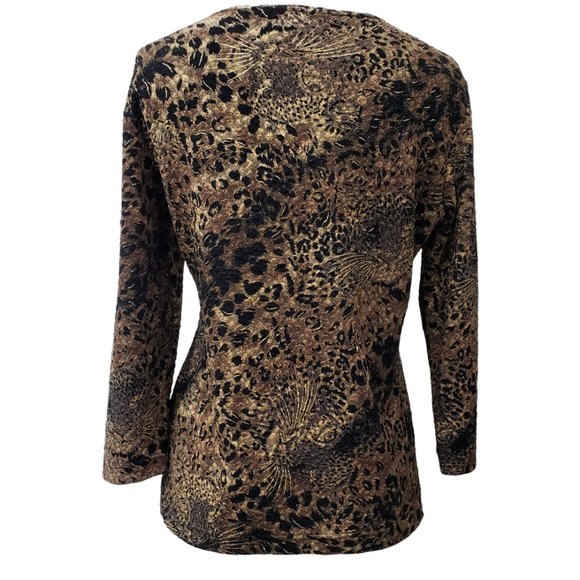 Nygard Black Brown Gold Stretch Top Cat Print M, 10-12 - Picture 5 of 9